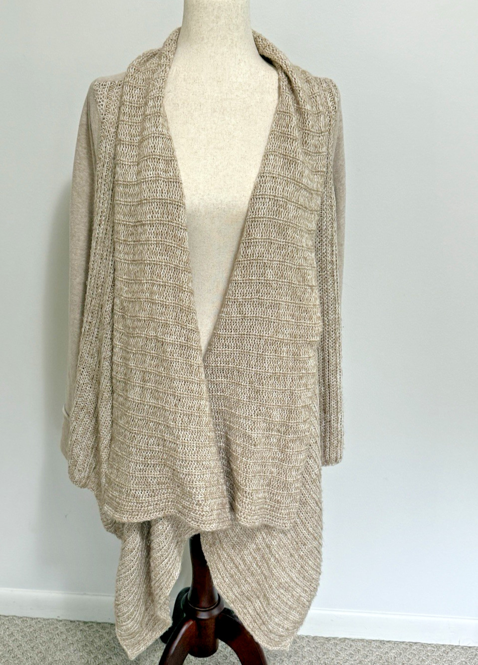 Anthropologie Saturday Sunday Cardigan XL Open Front Drape Tan Beige